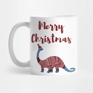 Cute blue dinosaur in red Christmas sweater illustration Mug